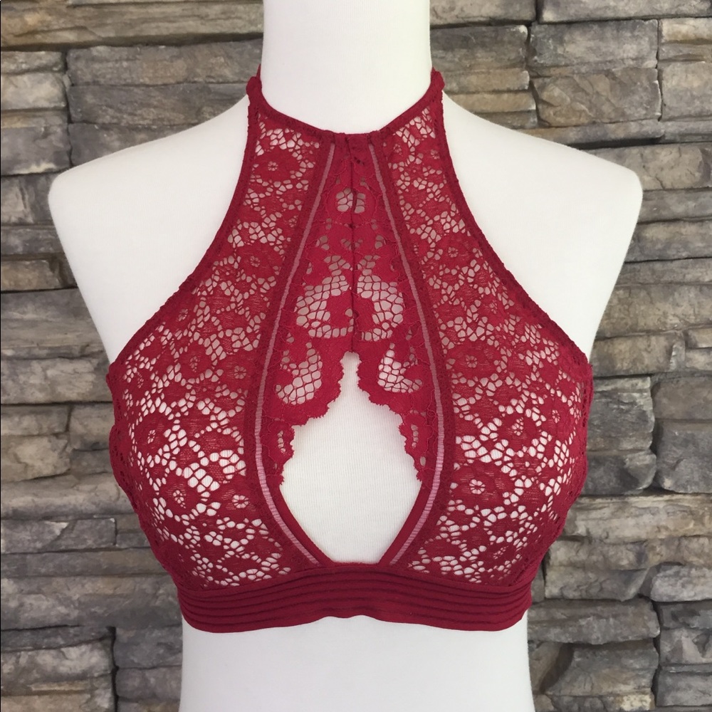 Victoria’s Secret red lace halter bralette